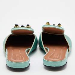 Pre Owned Marni Green Satin Embellished Mules Size 39