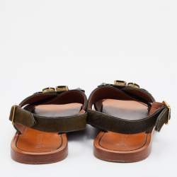 Pre Owned Marni Olive Green Calfhair Cross Strap Embellished Slingback Flat Sandals Size 40