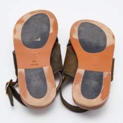 Pre Owned Marni Olive Green Calfhair Cross Strap Embellished Slingback Flat Sandals Size 40