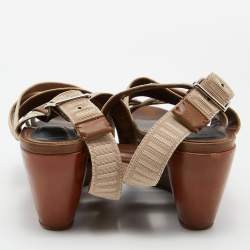 Marni Beige Nylon and Leather Strappy Wedge Sandals Size 40