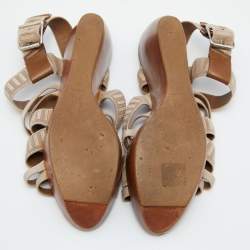 Marni Beige Nylon and Leather Strappy Wedge Sandals Size 40