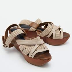 Marni Beige Nylon and Leather Strappy Wedge Sandals Size 40