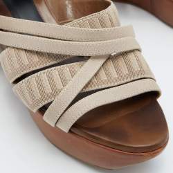Marni Beige Nylon and Leather Strappy Wedge Sandals Size 40