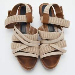 Marni Beige Nylon and Leather Strappy Wedge Sandals Size 40