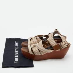 Marni Beige Nylon and Leather Strappy Wedge Sandals Size 40