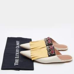 Marni Tri Color Leather Crystal Embellished Flat Mules Size 38