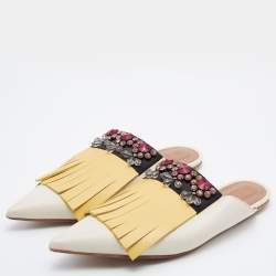 Marni Tri Color Leather Crystal Embellished Flat Mules Size 38