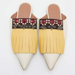 Marni Tri Color Leather Crystal Embellished Flat Mules Size 38