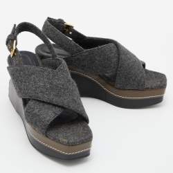 Marni Grey Wool Crisscross Wedge Sandals Size 40