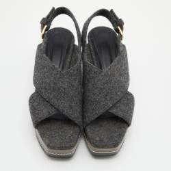 Marni Grey Wool Crisscross Wedge Sandals Size 40
