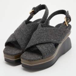 Marni Grey Wool Crisscross Wedge Sandals Size 40