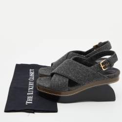 Marni Grey Wool Crisscross Wedge Sandals Size 40