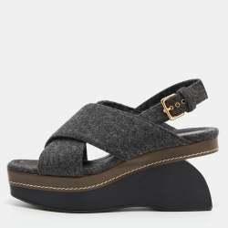 Marni Grey Wool Crisscross Wedge Sandals Size 40