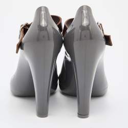Marni Grey/Brown Rubber and Leather Mary Jane Pumps Size 41
