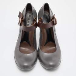 Marni Grey/Brown Rubber and Leather Mary Jane Pumps Size 41