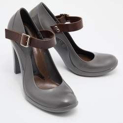 Marni Grey/Brown Rubber and Leather Mary Jane Pumps Size 41