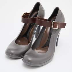 Marni Grey/Brown Rubber and Leather Mary Jane Pumps Size 41