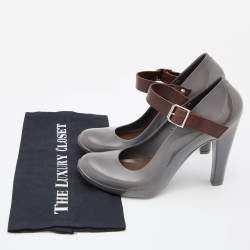 Marni Grey/Brown Rubber and Leather Mary Jane Pumps Size 41