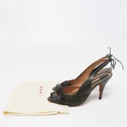 Marni Dark Green Leather and Suede Peep Toe Tie Knot Slingback Sandals Size 38.5