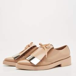 Pre Owned Marni Beige Leather Flap Lace Up Derby Size 38.5