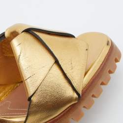 Pre Owned Marni Gold Leather Ankle-Strap Block Heel Sandals Size 38