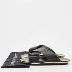 Marni Black Textured Leather Cross Strap Flat Slides Size 39