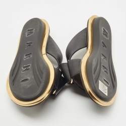 Marni Black Textured Leather Cross Strap Flat Slides Size 39