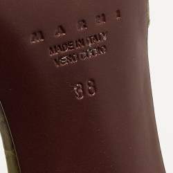 Marni Green Croc Embossed Leather Open Toe Ankle Strap Pumps Size 38