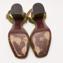 Marni Green Croc Embossed Leather Open Toe Ankle Strap Pumps Size 38