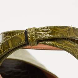 Marni Green Croc Embossed Leather Open Toe Ankle Strap Pumps Size 38