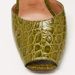 Marni Green Croc Embossed Leather Open Toe Ankle Strap Pumps Size 38