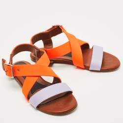 Pre Owned Marni Tricolor Canvas and Leather Flat Sandals Size 36.5