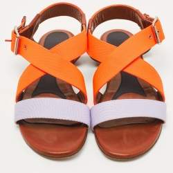 Pre Owned Marni Tricolor Canvas and Leather Flat Sandals Size 36.5