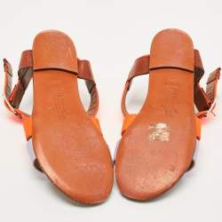 Pre Owned Marni Tricolor Canvas and Leather Flat Sandals Size 36.5