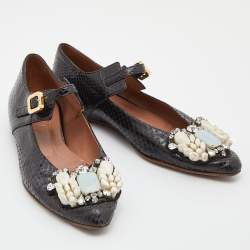 Marni Black Watersnake Leather Crystal Embellished Ballet Flats Size 37