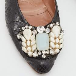 Marni Black Watersnake Leather Crystal Embellished Ballet Flats Size 37