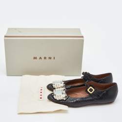 Marni Black Watersnake Leather Crystal Embellished Ballet Flats Size 37
