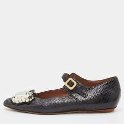 Marni Black Watersnake Leather Crystal Embellished Ballet Flats Size 37