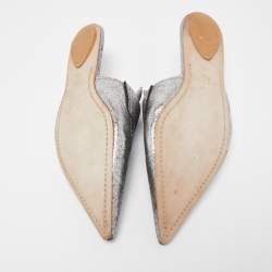 Pre Owned Marni Silver Glitter Suede Rising Sabot Flat Mules Size 41