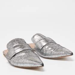 Pre Owned Marni Silver Glitter Suede Rising Sabot Flat Mules Size 41