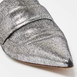 Pre Owned Marni Silver Glitter Suede Rising Sabot Flat Mules Size 41