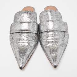 Pre Owned Marni Silver Glitter Suede Rising Sabot Flat Mules Size 41