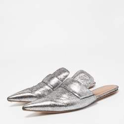 Pre Owned Marni Silver Glitter Suede Rising Sabot Flat Mules Size 41