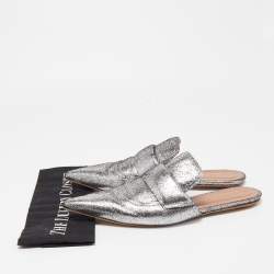 Pre Owned Marni Silver Glitter Suede Rising Sabot Flat Mules Size 41