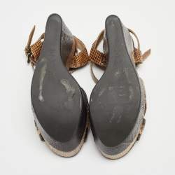 MARNI Brown/Beige Python Wedge Ankle Strap Sandals Size 38