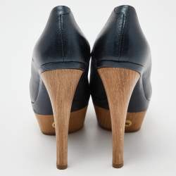 Pre Owned Marni Metallic Blue Leather Square Toe Platform Pumps Size 36