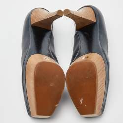 Pre Owned Marni Metallic Blue Leather Square Toe Platform Pumps Size 36