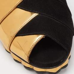 Marni Black/Gold Suede and Leather Peep Toe Platform Sandals Size 40.5