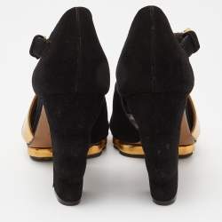 Marni Black/Gold Suede and Leather Peep Toe Platform Sandals Size 40.5