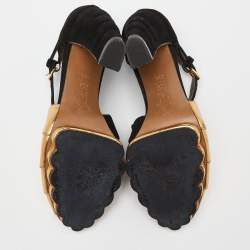 Marni Black/Gold Suede and Leather Peep Toe Platform Sandals Size 40.5